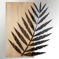 Decoratiune de perete, Hoja de Arte -1, Metal, Rama din lemn (grosime 3 cm), Natural/Negru