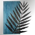 Decoratiune de perete, Hoja de Arte -1, Metal, Rama din lemn (grosime 3 cm), Albastru/Negru
