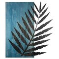 Decoratiune de perete, Hoja de Arte -1, Metal, Rama din lemn (grosime 3 cm), Albastru/Negru
