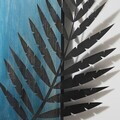 Decoratiune de perete, Hoja de Arte -1, Metal, Rama din lemn (grosime 3 cm), Albastru/Negru