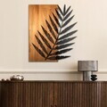 Decoratiune de perete, Hoja de Arte -1, Metal, Lemn (Grosime: 3 cm, Nuc negru