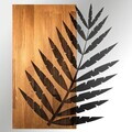 Decoratiune de perete, Hoja de Arte -1, Metal, Lemn (Grosime: 3 cm, Nuc negru
