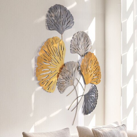 Decoratiune de perete, Ginkgo, Metal, Dimensiuni: 75 x 4 x 100 cm, Multicolor