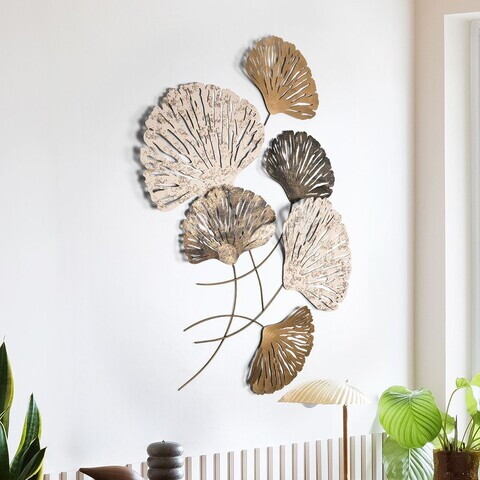 Decoratiune de perete, Ginkgo, Metal, Dimensiuni: 75 x 4 x 100 cm, Multicolor