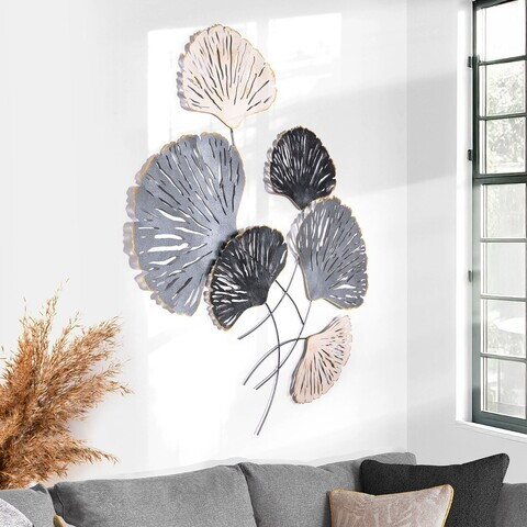 Decoratiune de perete, Ginkgo, Metal, Dimensiuni: 75 x 4 x 100 cm, Multicolor
