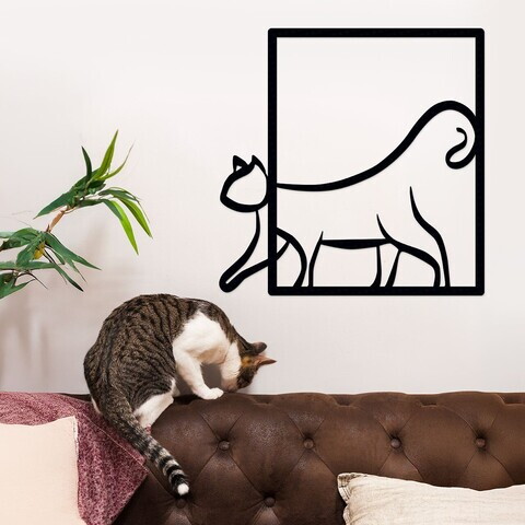 Decoratiune de perete, Cat, Metal, Grosime: 1,2 mm, Negru
