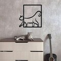 Decoratiune de perete, Cat, Metal, Grosime: 1,2 mm, Negru