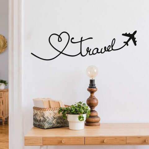 Decoratiune de perete, Travel, Metal, Grosime: 1,2 mm, Negru