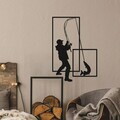 Decoratiune de perete, Pescador, Metal, Grosime: 1,2 mm, Negru