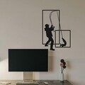Decoratiune de perete, Pescador, Metal, Grosime: 1,2 mm, Negru