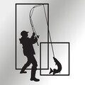 Decoratiune de perete, Pescador, Metal, Grosime: 1,2 mm, Negru