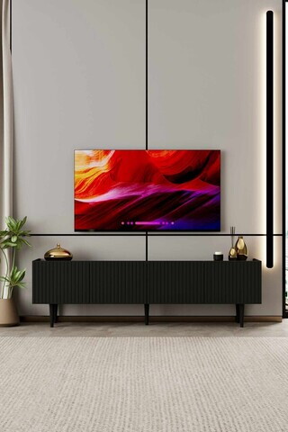 Comoda TV, Hanah Home, Capella 160, 160x50x29 cm, MDF, Negru