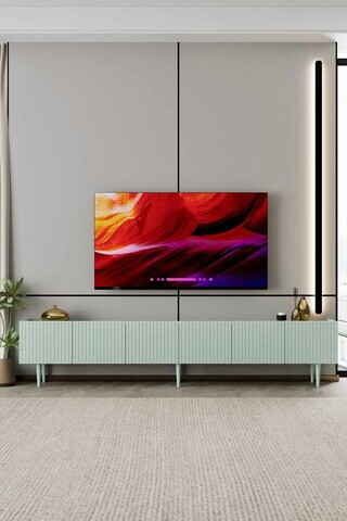 Comoda TV, Hanah Home, Capella 240, 240x50x29 cm, MDF, Verde menta