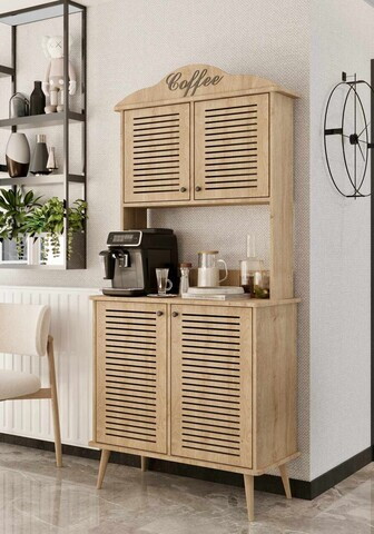 Dulap de bar pentru cafea, Hanah Home, Avior 90, 90x170x40 cm, MDF, Maro
