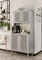 Dulap de bar pentru cafea, Hanah Home, Avior 90, 90x170x40 cm, MDF, Gri deschis