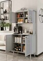 Dulap de bar pentru cafea, Hanah Home, Avior 90, 90x170x40 cm, MDF, Gri deschis