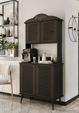 Dulap de bar pentru cafea, Hanah Home, Avior 90, 90x170x40 cm, MDF, Negru