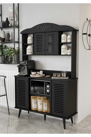 Dulap de bar pentru cafea, Hanah Home, Avior 120, 120x170x40 cm, MDF, Negru