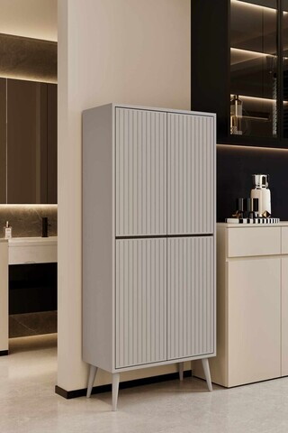 Dulap pentru bucatarie, Hanah Home, Capella, 69x158x32 cm, MDF, Gri deschis