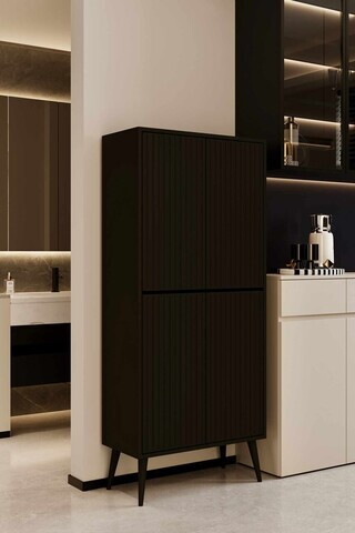 Dulap pentru bucatarie, Hanah Home, Capella, 69x158x32 cm, MDF, Negru