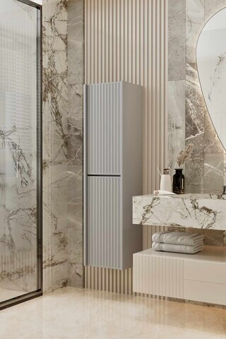Dulap de baie, Hanah Home, Capella, 34x138x32 cm, MDF, Gri deschis
