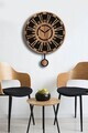 Ceas de perete decorativ, Vlnt114Mo, MDF, Diametru: 39 cm, Nuc / Negru
