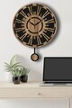 Ceas de perete decorativ, Vlnt114Mo, MDF, Diametru: 39 cm, Nuc / Negru