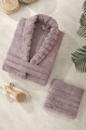 Set halat si prosop de baie, L'essentiel Maison, Carla, Bumbac, Mov pruna