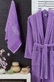 Set halat si prosop de baie, L'essentiel Maison, Cora, Bumbac, Mov