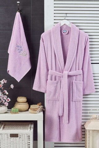 Set halat si prosop de baie, L'essentiel Maison, Cora, Bumbac, Lila