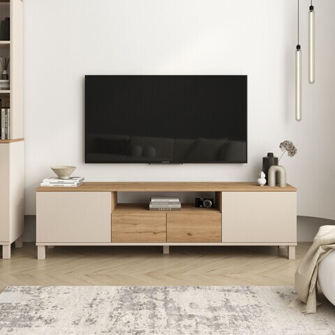 Comoda TV, Hanah Home, Mood, 180x49.2x35 cm, PAL, Nisip / Stejar