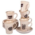 Set 6 cesti cu farfurie pentru cafea Morning Coffee, Creaciones Meng, 80 ml, ceramica