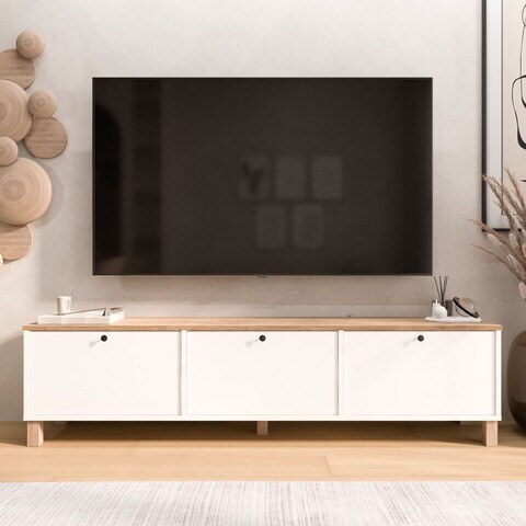 Comoda TV, Hanah Home, Nord, 180x45.6x32 cm, PAL, Alb / Stejar