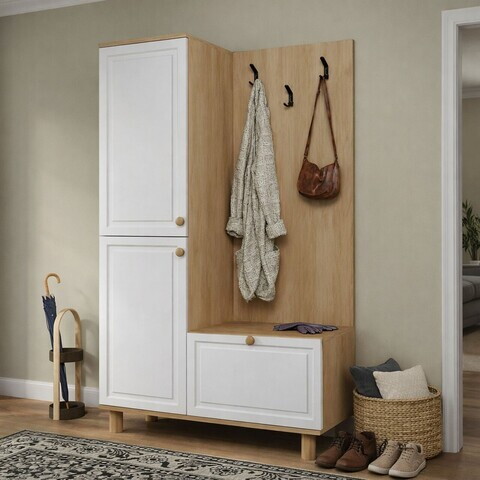 Cuier de perete, Hanah Home, Forma 1600-206, 90x173x37 cm, PAL, Alb / Stejar