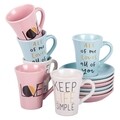 Set 6 cesti cu farfurie pentru cafea Love, Creaciones Meng, 80 ml, ceramica