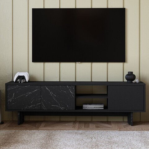 Comoda TV, Hanah Home, Ravello, 150x45x30 cm, PAL, Negru / Marmură