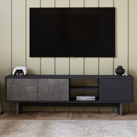 Comoda TV, Hanah Home, Ravello, 150x45x30 cm, PAL, Marmură / Antracit