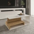 Masuta de cafea, Hanah Home, Vera Mini, 90x35x44.8 cm, PAL, Stejar alb / safir