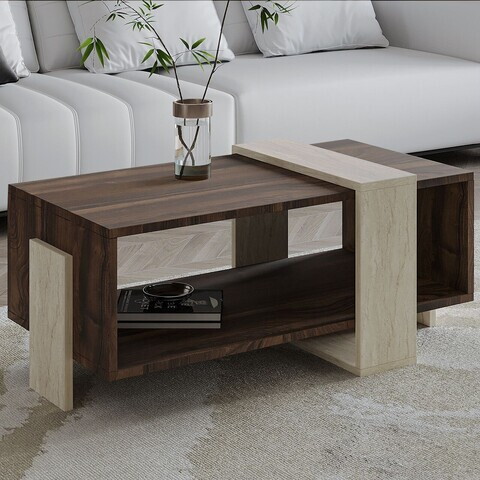Masuta de cafea, Hanah Home, Meleni, 90x40x49 cm, PAL, Travertin / Nuc