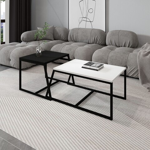 Set masute de cafea, Hanah Home, Minimal, PAL, Alb/Negru