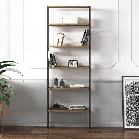 Corp biblioteca, Hanah Home, Hero, 61x180x25 cm, PAL, Antracit / Nuc antic