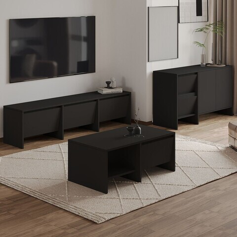 Set mobilier living, Hanah Home, Laris, PAL, Negru