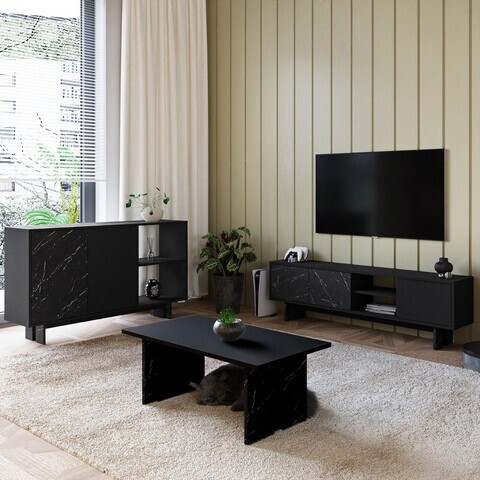Set mobilier living, Hanah Home, Ravello, PAL, Negru