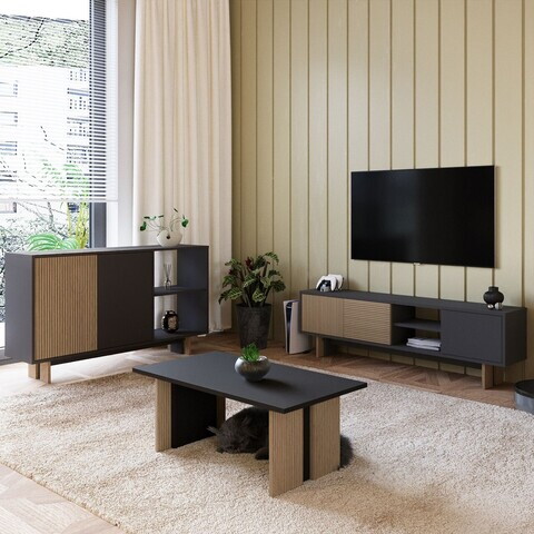 Set mobilier living, Hanah Home, Ravello, PAL, Stejar cald / Antracit