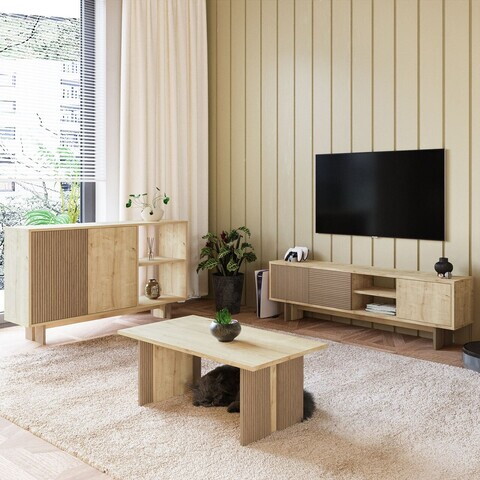 Set mobilier living, Hanah Home, Ravello, PAL, Stejar cald / Stejar safir