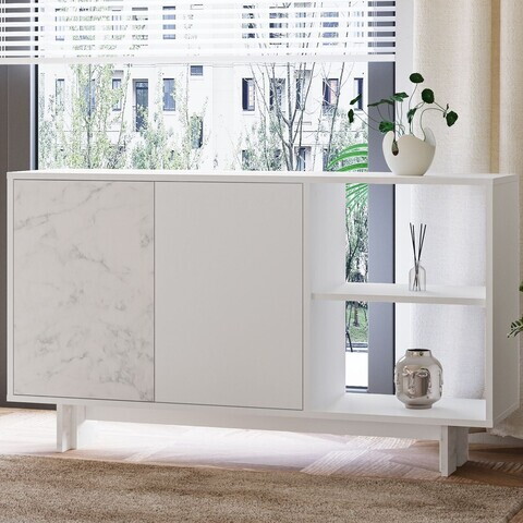 Consola, Hanah Home, Ravello, 140x80x35 cm, PAL, Alb / Marmura