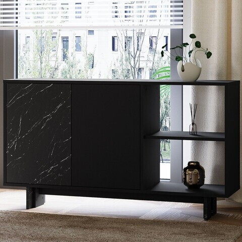 Consola, Hanah Home, Ravello, 140x80x35 cm, PAL, Negru / Marmură