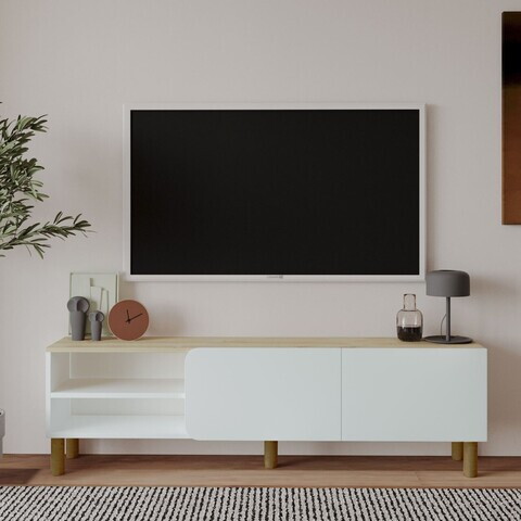Comoda TV, Hanah Home, River, 150x48.2x31.4 cm, PAL, Stejar alb / safir