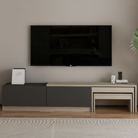 Comoda TV, Hanah Home, Nest, 180x36x30 cm, PAL, Travertin / Antracit