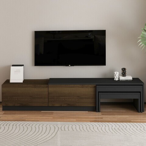 Comoda TV, Hanah Home, Nest, 180x36x30 cm, PAL, Antracit / Nuc antic